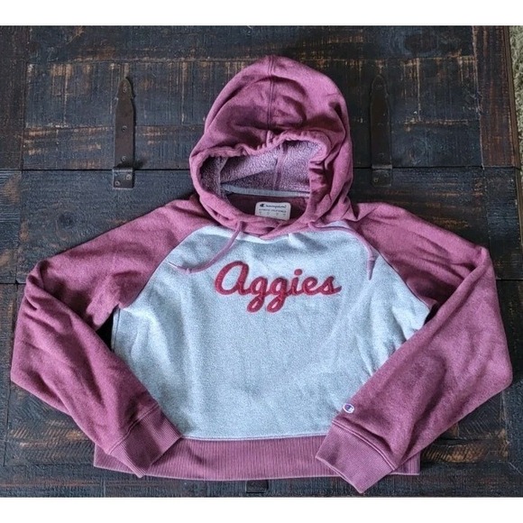 Champion Tops - Texas A&M Aggies Womens Crop Top Hoodie By Champion‎ - Small
